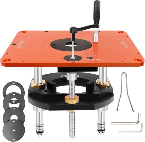 Router Lift for 3-1/2"Diameter Motors, 9-1/4" x 11-3/4"Panels, 3/4" Arc, Upgraded Clamp, Leveling Screws & Manual Crank-Operated Lifting Mechanism in Kuwait
