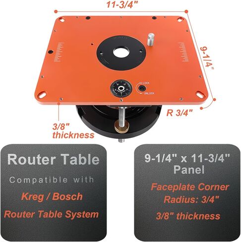 Router Lift for 3-1/2"Diameter Motors, 9-1/4" x 11-3/4"Panels, 3/4" Arc, Upgraded Clamp, Leveling Screws & Manual Crank-Operated Lifting Mechanism in Kuwait