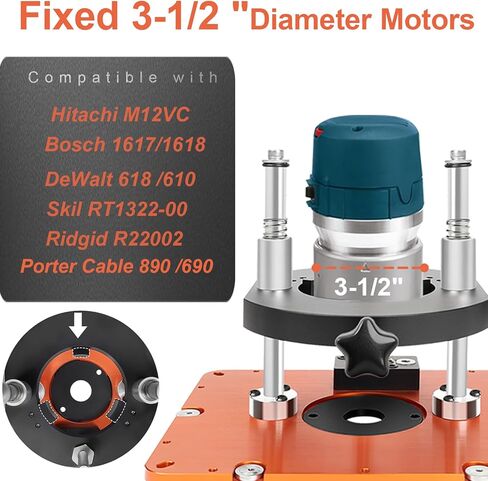 Router Lift for 3-1/2"Diameter Motors, 9-1/4" x 11-3/4"Panels, 3/4" Arc, Upgraded Clamp, Leveling Screws & Manual Crank-Operated Lifting Mechanism in Kuwait