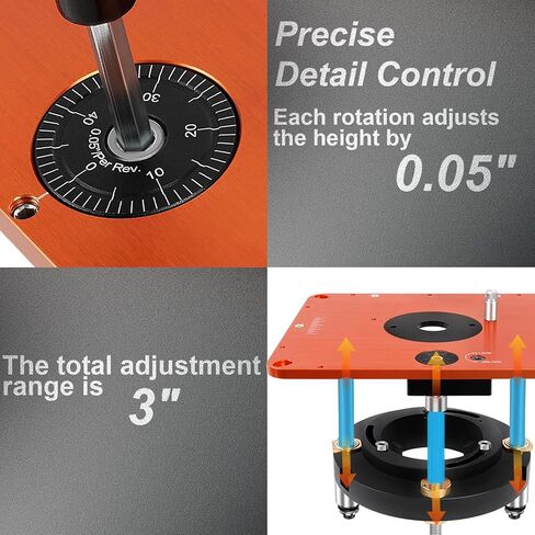 Router Lift for 3-1/2"Diameter Motors, 9-1/4" x 11-3/4"Panels, 3/4" Arc, Upgraded Clamp, Leveling Screws & Manual Crank-Operated Lifting Mechanism in Kuwait