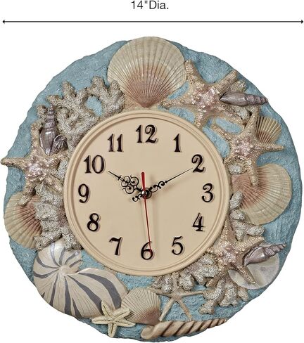 By The Sea Coastal Wall Clock | Handpainted Neutral Sandy Design with Pastel-Hued Starfish, Sand Dollars, Scallop Shells, & Seashells | Beach-Themed Battery-Operated Wall Clock with Quartz Movement in Saudi Arabia