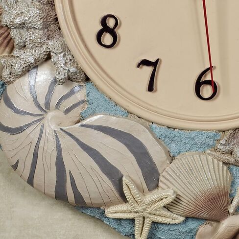 By The Sea Coastal Wall Clock | Handpainted Neutral Sandy Design with Pastel-Hued Starfish, Sand Dollars, Scallop Shells, & Seashells | Beach-Themed Battery-Operated Wall Clock with Quartz Movement in Saudi Arabia