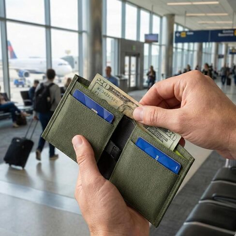 محفظة COR Surf Minimalist ثنائية الطي للرجال مع خاصية حجب RFID، إغلاق مغناطيسي، مقاومة للماء، مصنوعة من مواد معاد تدويرها، أسود (أسود) in Kuwait