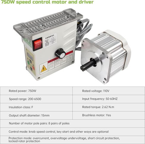RATTMMOTOR Motor Lathe Chuck Spindle Assemblies, K11-80mm 3 Jaw Lathe Chuck with 750W 110V Adjustable Speed Brushless Servo Motor+Driver, Through Hole 16mm for Polishing/Woodworking Lathe Machine in Kuwait