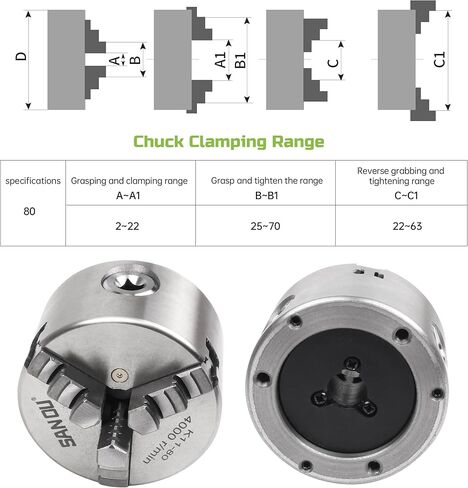 RATTMMOTOR Motor Lathe Chuck Spindle Assemblies, K11-80mm 3 Jaw Lathe Chuck with 750W 110V Adjustable Speed Brushless Servo Motor+Driver, Through Hole 16mm for Polishing/Woodworking Lathe Machine in Kuwait