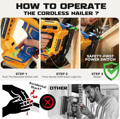 Ecarke Finish Nailer 16 مقياس متوافق مع بطارية Dewalt 20V، 3/4 إلى 2-1/2 بوصة مسمار براد مستقيم لاسلكي، تعديل خالٍ من الأدوات، مسدس أظافر أوضاع إطلاق مزدوجة لإنهاء العمل، أداة فقط، 5.7 رطل in Kuwait