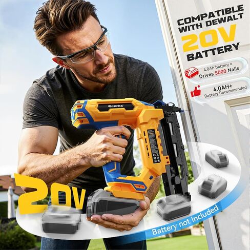 Ecarke Finish Nailer 16 مقياس متوافق مع بطارية Dewalt 20V، 3/4 إلى 2-1/2 بوصة مسمار براد مستقيم لاسلكي، تعديل خالٍ من الأدوات، مسدس أظافر أوضاع إطلاق مزدوجة لإنهاء العمل، أداة فقط، 5.7 رطل in Kuwait