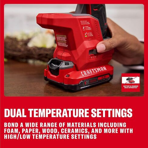 مجموعة مسدس وعصي صمغ ساخن لاسلكية صغيرة من CRAFTSMAN V20 مع ضوء LED، تسخين سريع، إعداد مزدوج لدرجة الحرارة، مدمج، تباع البطارية بشكل منفصل (CMGL100B) in Kuwait