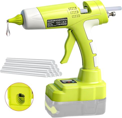 مسدس غراء ساخن لاسلكي لبطارية Ryobi 18V ONE+، مسدس غراء كهربائي عالي الحرارة 100 وات مع 10 قطع من أعواد الصمغ بالحجم الكامل، تسخين السيراميك للأعمال اليدوية والحرف اليدوية (بدون بطارية) in Kuwait