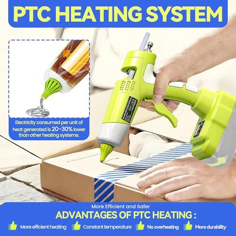 مسدس غراء ساخن لاسلكي لبطارية Ryobi 18V ONE+، مسدس غراء كهربائي عالي الحرارة 100 وات مع 10 قطع من أعواد الصمغ بالحجم الكامل، تسخين السيراميك للأعمال اليدوية والحرف اليدوية (بدون بطارية) in Kuwait