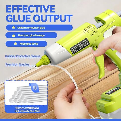 مسدس غراء ساخن لاسلكي لبطارية Ryobi 18V ONE+، مسدس غراء كهربائي عالي الحرارة 100 وات مع 10 قطع من أعواد الصمغ بالحجم الكامل، تسخين السيراميك للأعمال اليدوية والحرف اليدوية (بدون بطارية) in Kuwait