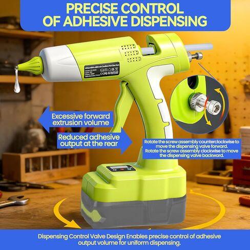 مسدس غراء ساخن لاسلكي لبطارية Ryobi 18V ONE+، مسدس غراء كهربائي عالي الحرارة 100 وات مع 10 قطع من أعواد الصمغ بالحجم الكامل، تسخين السيراميك للأعمال اليدوية والحرف اليدوية (بدون بطارية) in Kuwait