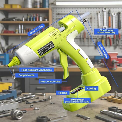 مسدس غراء ساخن لاسلكي لبطارية Ryobi 18V ONE+، مسدس غراء كهربائي عالي الحرارة 100 وات مع 10 قطع من أعواد الصمغ بالحجم الكامل، تسخين السيراميك للأعمال اليدوية والحرف اليدوية (بدون بطارية) in Kuwait