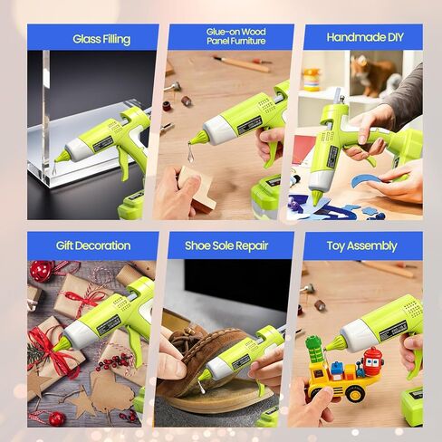 مسدس غراء ساخن لاسلكي لبطارية Ryobi 18V ONE+، مسدس غراء كهربائي عالي الحرارة 100 وات مع 10 قطع من أعواد الصمغ بالحجم الكامل، تسخين السيراميك للأعمال اليدوية والحرف اليدوية (بدون بطارية) in Kuwait