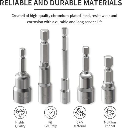 2pcs 1/4" Hexagonal Shank Socket 7mm No-magnetic Power Nut Driver Metric 65mm Length Driver Drill Bit Set in Saudi Arabia