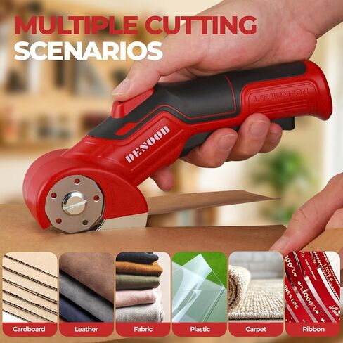 Cordless Electric Scissors Cardboard Cutter, DESOON 4V Electric Box Cutter with Safety Lock, Ergonomic Carpet Cutter for Effortless Cutting of Cardboard, Fabric, Plastic, Leather and Package in Kuwait