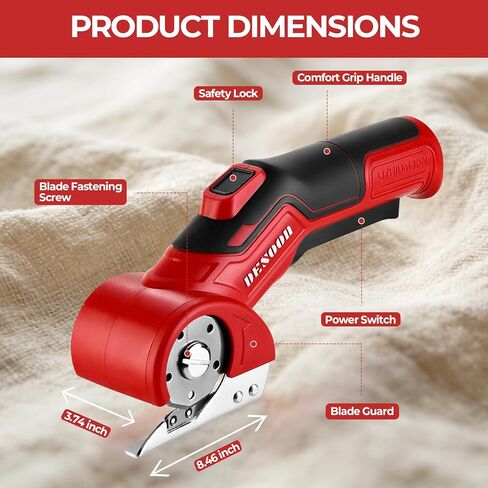 Cordless Electric Scissors Cardboard Cutter, DESOON 4V Electric Box Cutter with Safety Lock, Ergonomic Carpet Cutter for Effortless Cutting of Cardboard, Fabric, Plastic, Leather and Package in Kuwait