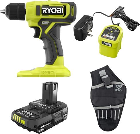 Ryobi ONE+ 18V Cordless 3/8 in. طقم مثقاب/مفك مع بطارية 1.5 أمبير وشاحن وحافظة Buho in Kuwait