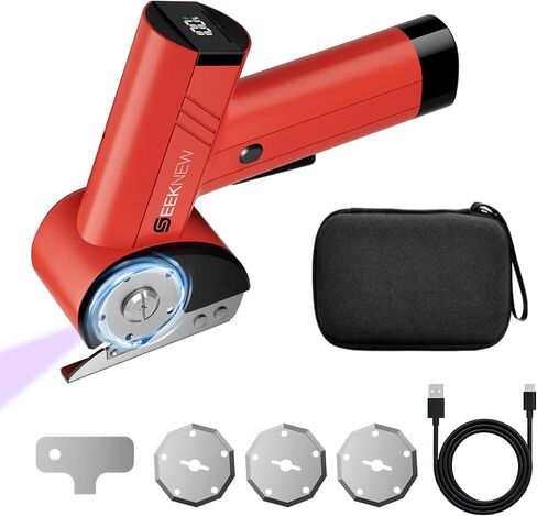 Cordless Electric Scissors with LED Display, 4-Speed Adjustment Power Box Cutter for Cardboard Recycling, 4 Blades & Front Light, USB-C Rechargeable Fabric Scissors for Plastic Leather, White in Kuwait
