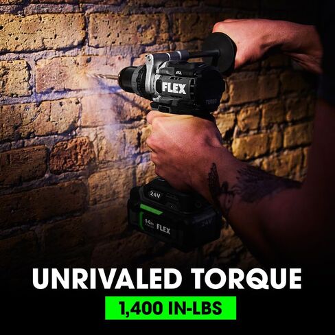 FLEX 24V Brushless Cordless Hammer Drill with Turbo Mode Impact Driver Stacked Lithium Kit with (2) 2.0Ah Stacked Lithium Batteries and 160W Charger Included - FXM202-2K in Kuwait