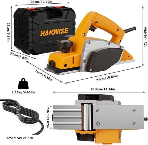 16000RPM Electric hand planer, 500W 3-1/4 Inch Electric wood planer with 82mm Blades & Depth Adjustment, 110V Power Wood Planer for Surface Finishing, Woodworking, Carpentry, and Home DIY in Kuwait