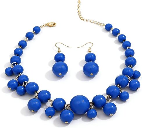 LNNVKRV Chunky Beaded Necklace Earrings for Women Colorful Big Bead Dangling Jewelry Set Fashion Festival Party Jewelry For Women in Saudi Arabia