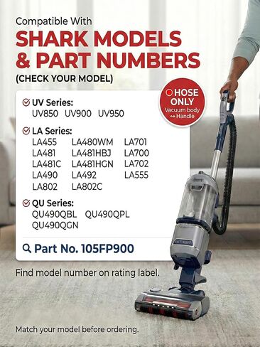 خرطوم استبدال UV900 UV850 لسمك القرش LA702 LA555 UV950 LA480WM قطع غيار بديلة قابلة للرفع، LA455 LA700 105FP900 LA701 خرطوم مكنسة كهربائية يمتد حتى 8.2 قدم in Kuwait