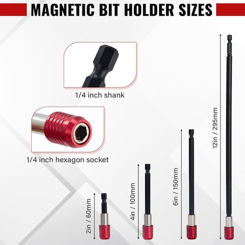 Magnetic Drill Bit Extension Set 4 Pcs (2/4/6/12’’), 1/4’’ Hex CR-V Steel Quick Release Bit Holder for Impact Driver, Screwdriver Bit Nut Drill Socket in Kuwait