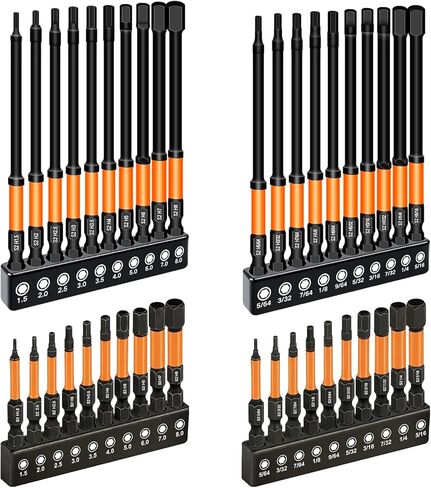 مجموعة لقم مثقاب Impact Allen Wrench، 40 قطعة مجموعة لقم سداسية طويلة 2 بوصة و4 بوصة (مترية وSAE)، فولاذ 1/4 بوصة Hex-Shank S2، مجموعة لقم مفك الصدمات، أطراف CNC مغناطيسية للحفر والسائق مع صندوق تخزين in Kuwait