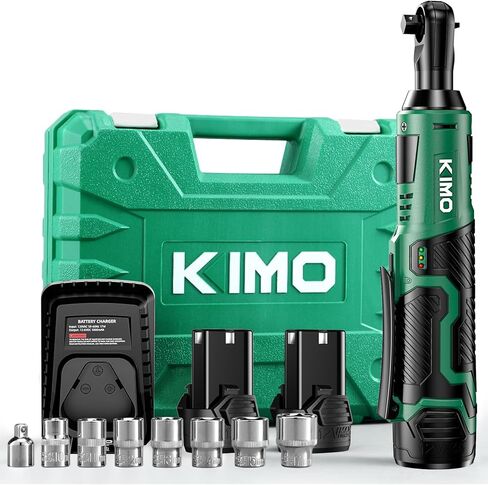 مجموعة مفاتيح ربط السقاطة الكهربائية اللاسلكية من KIMO، 40 قدم رطل، 400 دورة في الدقيقة مفتاح ربط السقاطة اللاسلكي 3/8 بوصة مع مشغل سرعة متغير، 7 مآخذ، محول 1/4 بوصة، مفتاح أمامي/عكسي، سقاطة طاقة 12 فولت مع بطارية 2 × 2.0 أمبير في الساعة in Kuwait