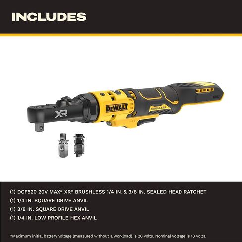 DEWALT 20V MAX* XR بدون فرشاة 1/4 بوصة و3/8 بوصة سقاطة رأس محكمة الغلق (الأداة فقط) (DCF520B) in Kuwait