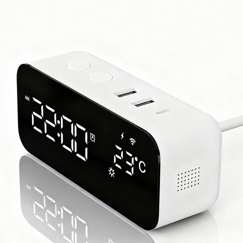 Smart Wifi Alarm Clock with Timer, USB 2A+1C Fast Charging, 2AC Smart Port, App Remote Control, Digital LED Large Screen Power-off Countdown Timer, Snooze Alarm, Time, Weather and Temperature Display in Saudi Arabia