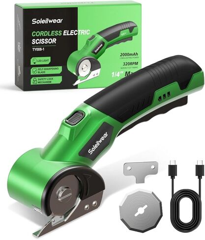 Cordless Rechargeable Electric Scissors, 4V Upgrade Motor Box Cutter, Portable Cardboard Cutter with Dual Blades, Safety Lock, LED Light for Leather Plastic Cutting in Kuwait