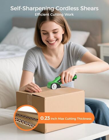 Cordless Rechargeable Electric Scissors, 4V Upgrade Motor Box Cutter, Portable Cardboard Cutter with Dual Blades, Safety Lock, LED Light for Leather Plastic Cutting in Kuwait