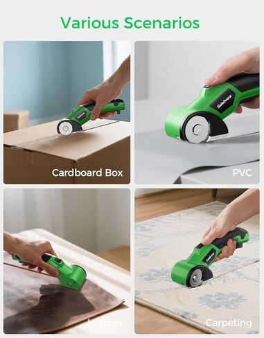 Cordless Rechargeable Electric Scissors, 4V Upgrade Motor Box Cutter, Portable Cardboard Cutter with Dual Blades, Safety Lock, LED Light for Leather Plastic Cutting in Kuwait