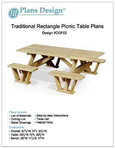 Traditional Rectangle Picnic Table/Bench Woodworking Plans, ODF02 in Kuwait