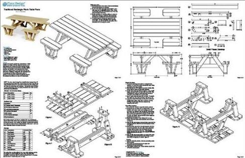 Traditional Rectangle Picnic Table/Bench Woodworking Plans, ODF02 in Kuwait