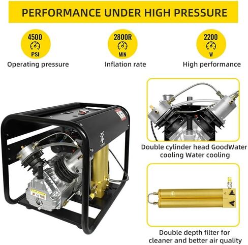 ضاغط هواء TUXING 4500Psi Scuba PCP، ضاغط PCP لخزان سكوبا مدمج بفلتر زيت الماء على مرحلتين، ضاغط للغوص/مكافحة الحرائق/كرة الطلاء 110 فولت (TXEDM042) in Kuwait