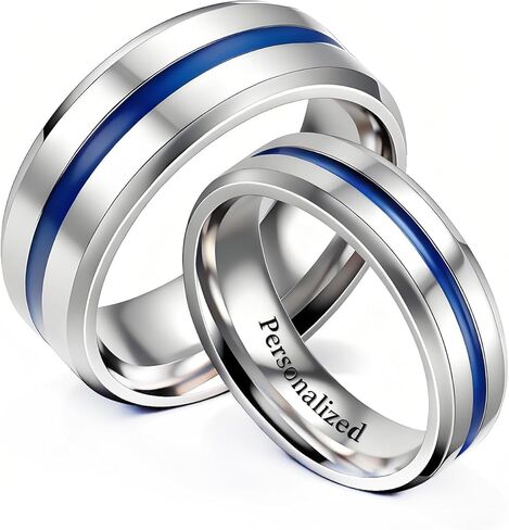 Personalized Custom Made Couple Rings Double Color His Her Engagement Wedding Bands Gift Birthday Matching Titanium Steel in Saudi Arabia