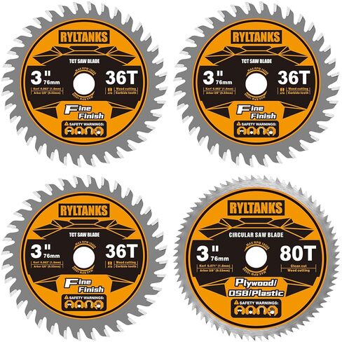 3 Inch Circular Saw Blades 36T TCT(Tungsten Carbide Tipped) & 80T with 3/8 Inch Arbor for Cutting Wood, Plastic, PCV, Acrylic, Aluminum, 4-Pack in Kuwait