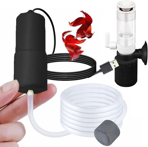 USB Oxygen Air Pump for Aquarium, Quiet Mini Air Pump with 1 Sponge Filter, 1 Air Stone for Shirmp Nano Fish Tank & Transporting Aquatic PA152-1 in Saudi Arabia