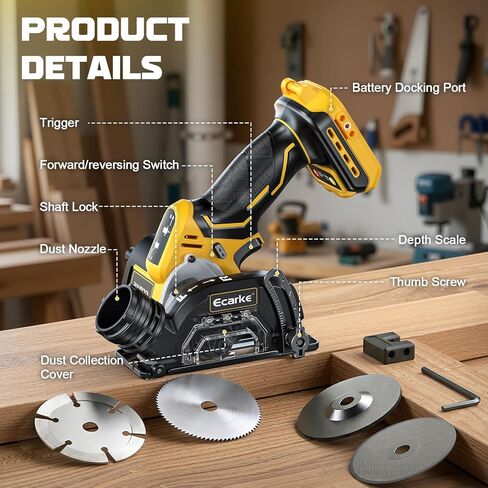 Ecarke Cordless Cut Off Tool Compatible with DeWalt 20V Battery(No Included),3" Circular Saw Brushless Motor with Blades, 20,000 RPM Mini Cut Off Tool Kit for Wood Metal Plastic Tile Stone Cutting in Kuwait