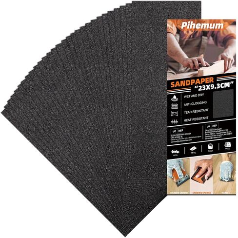 45 Pcs Sandpaper Assortment 80-5000 Grit Wet Dry Sandpaper Sheets, 9 x 3.6 Inch Sand Paper for Wood Furniture, Metal, Automotive Polishing & Finishing in Kuwait