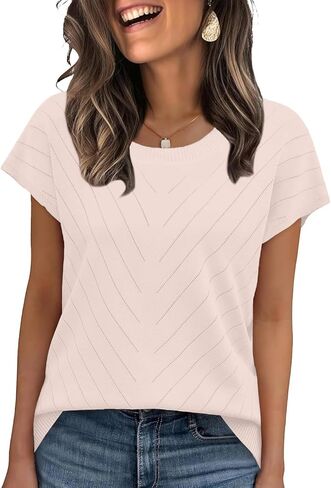 JomeDesign Short Sleeve Sweater for Women Crewneck Trendy Summer Tops 2026 Travel Business Casual Outfits in Saudi Arabia