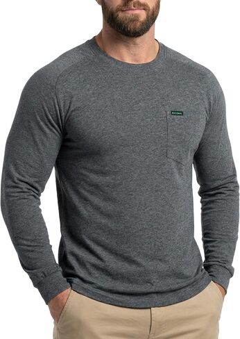 BOCOMAL Men's Long Sleeve Crewneck Work Shirt – Midweight Soft Cotton Tencel Blended Pocket Tee in a Relaxed Workwear Fit in Saudi Arabia