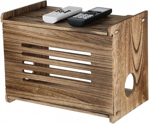 Wood Router Shelf Projector Shelf Projector Stand Router Storage Box Modem Cable Routers Cover Organized Power Strip Cable Management Hider Rack for Office Home, Brown in Kuwait