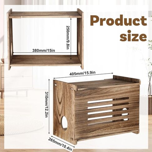 Wood Router Shelf Projector Shelf Projector Stand Router Storage Box Modem Cable Routers Cover Organized Power Strip Cable Management Hider Rack for Office Home, Brown in Kuwait