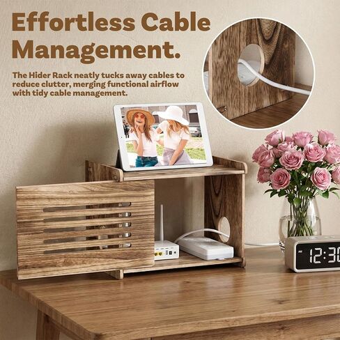 Wood Router Shelf Projector Shelf Projector Stand Router Storage Box Modem Cable Routers Cover Organized Power Strip Cable Management Hider Rack for Office Home, Brown in Kuwait