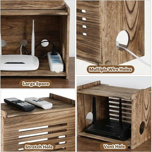 Wood Router Shelf Projector Shelf Projector Stand Router Storage Box Modem Cable Routers Cover Organized Power Strip Cable Management Hider Rack for Office Home, Brown in Kuwait