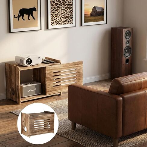 Wood Router Shelf Projector Shelf Projector Stand Router Storage Box Modem Cable Routers Cover Organized Power Strip Cable Management Hider Rack for Office Home, Brown in Kuwait
